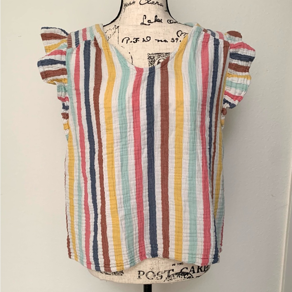 🌿 Style & Co. 100% Cotton Stripe Multicolor Ruffle Sleeve Top